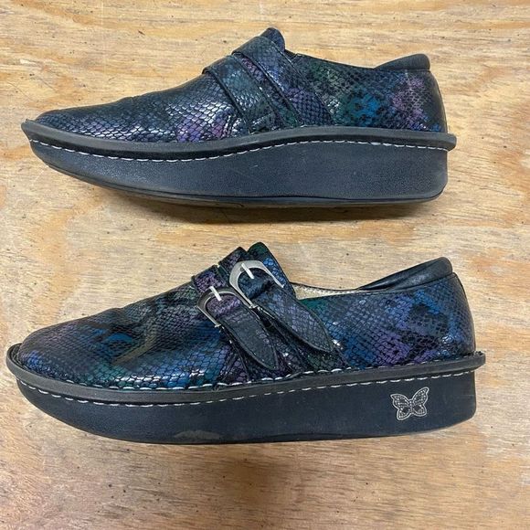 Alegria Rainbow Clog Shoes Leather Snakeskin Multicolor Loafer Sz EU 40 / US 9 - Picture 5 of 11